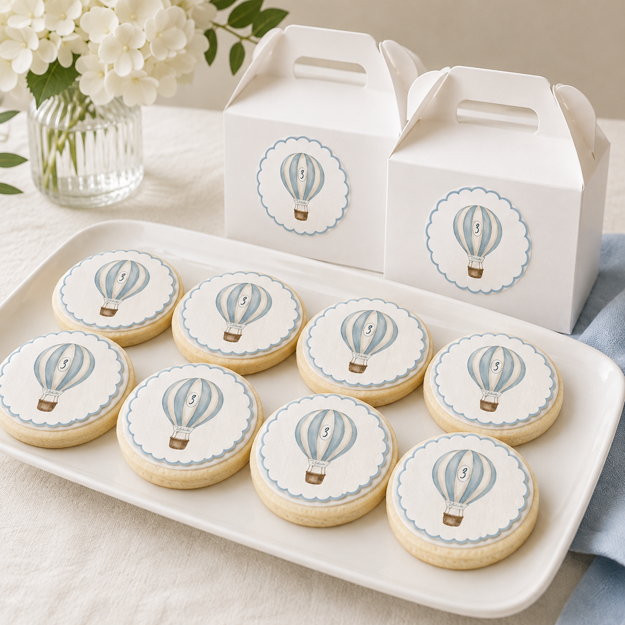 The Hot Air Balloon — cookie toppers and favor boxes