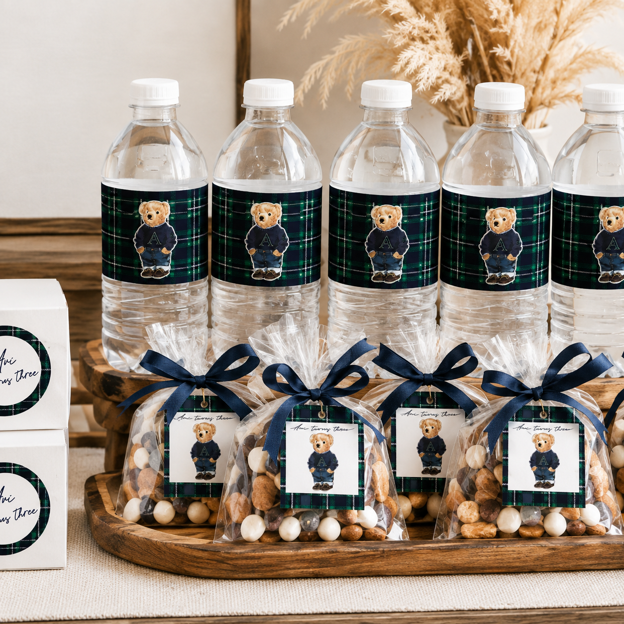 Tartan Bear — water bottle labels and treat bags