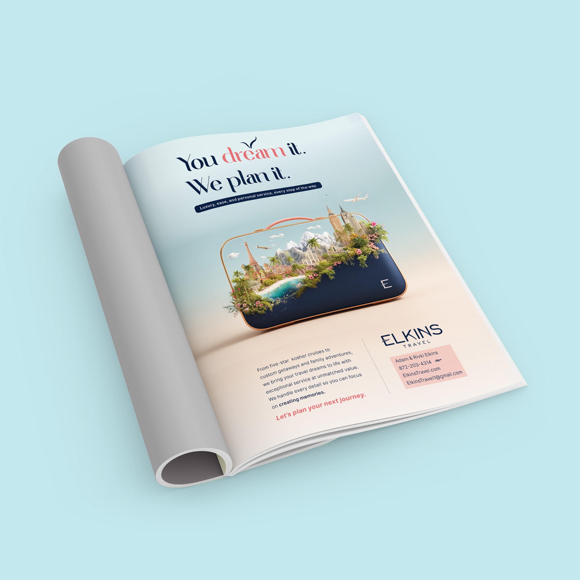 Elkins Travel — magazine mockup