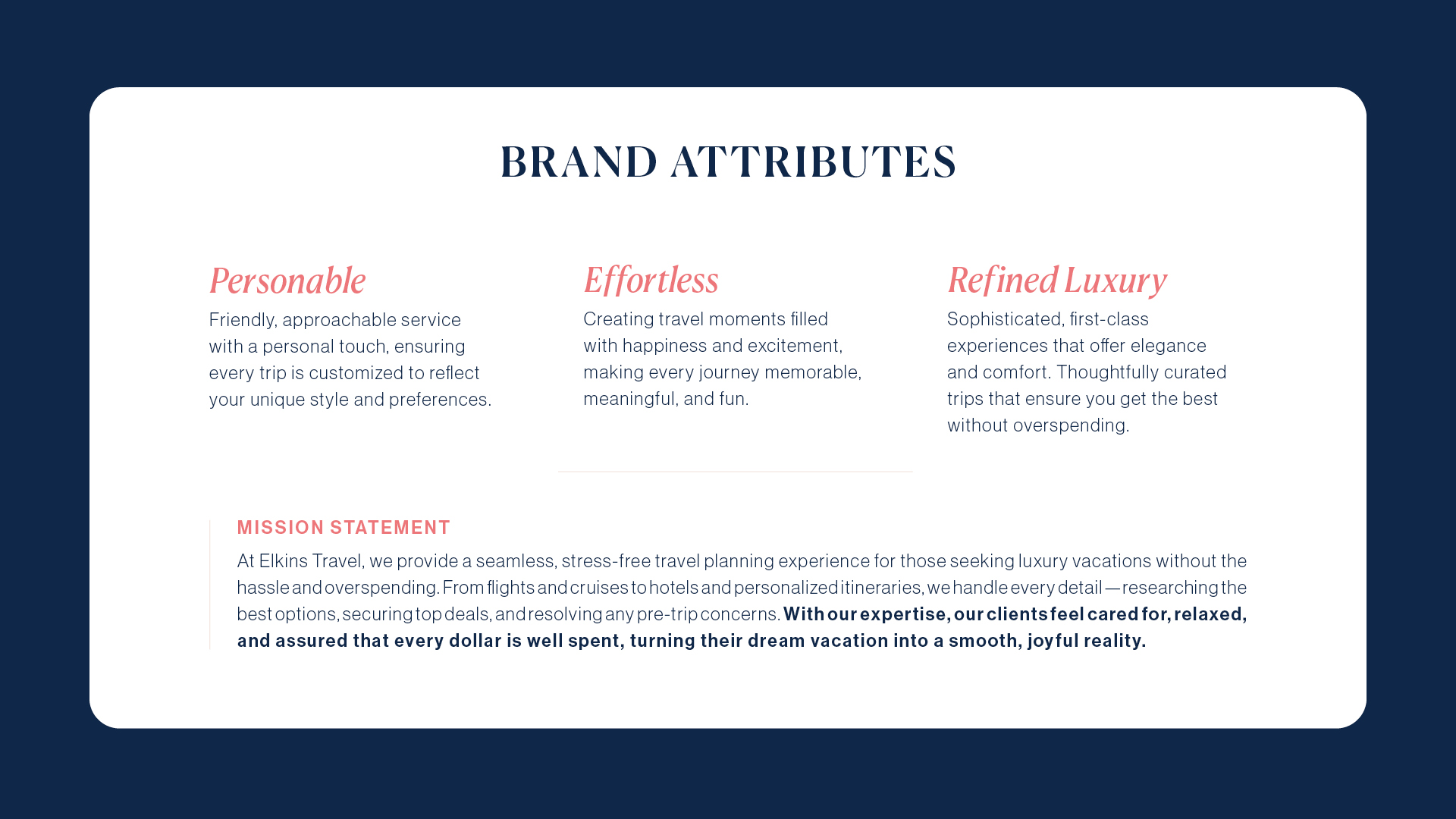 Elkins Travel — brand attributes