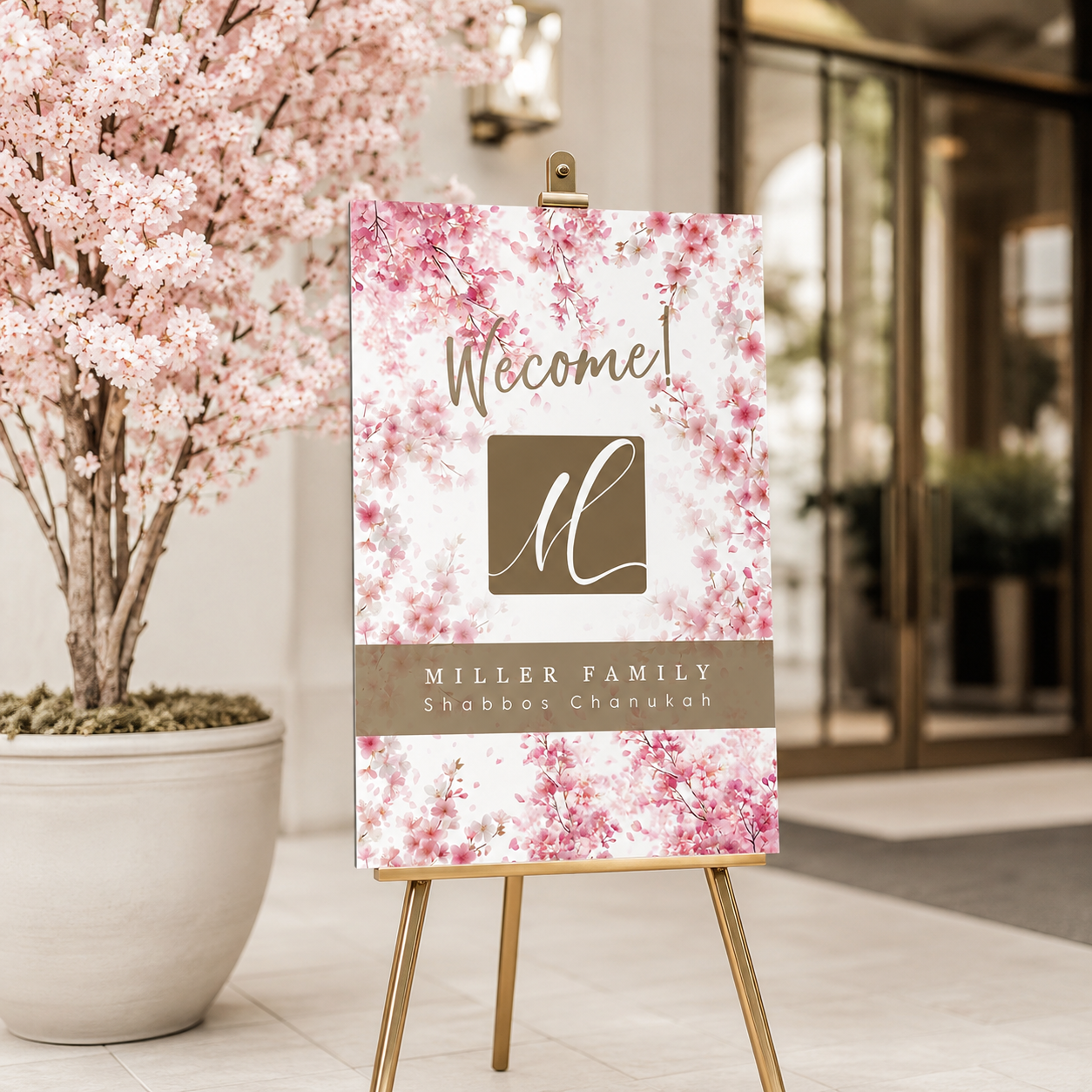 Cherry Blossom hostess welcome sign