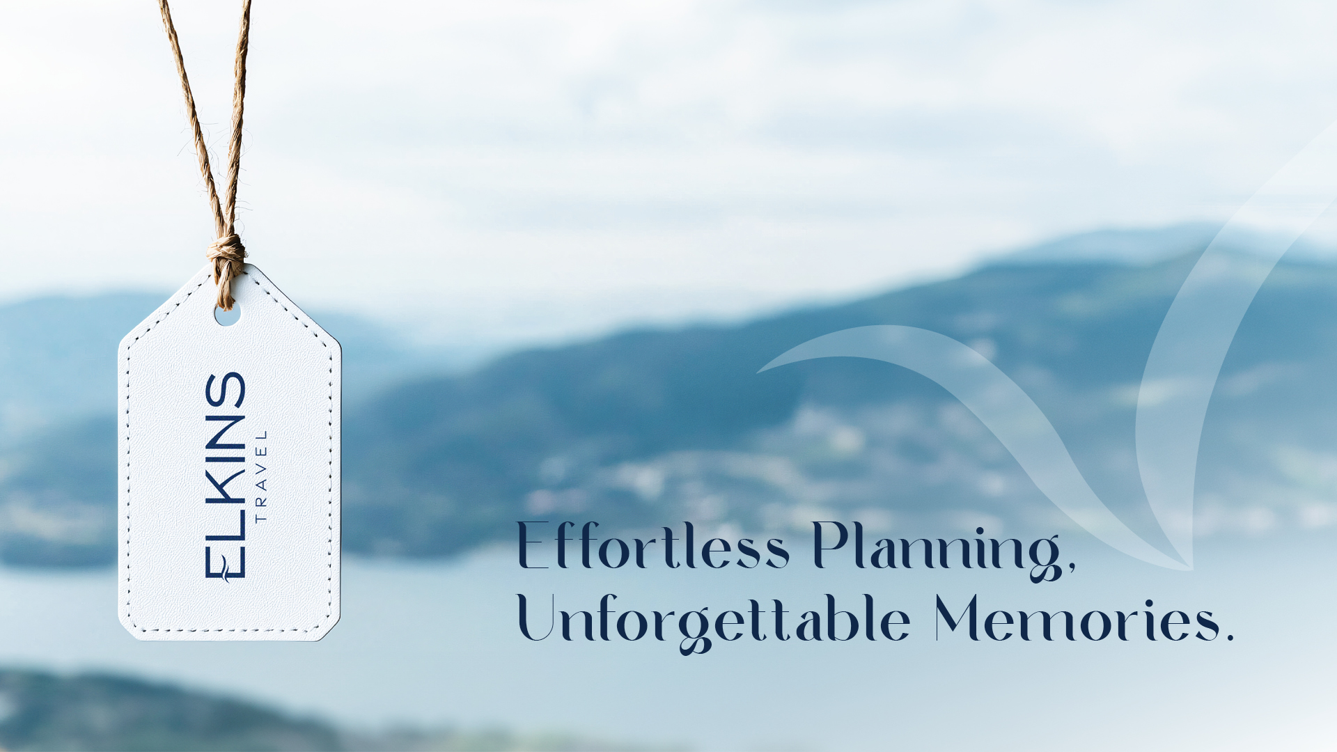 Elkins Travel — luggage tag with tagline