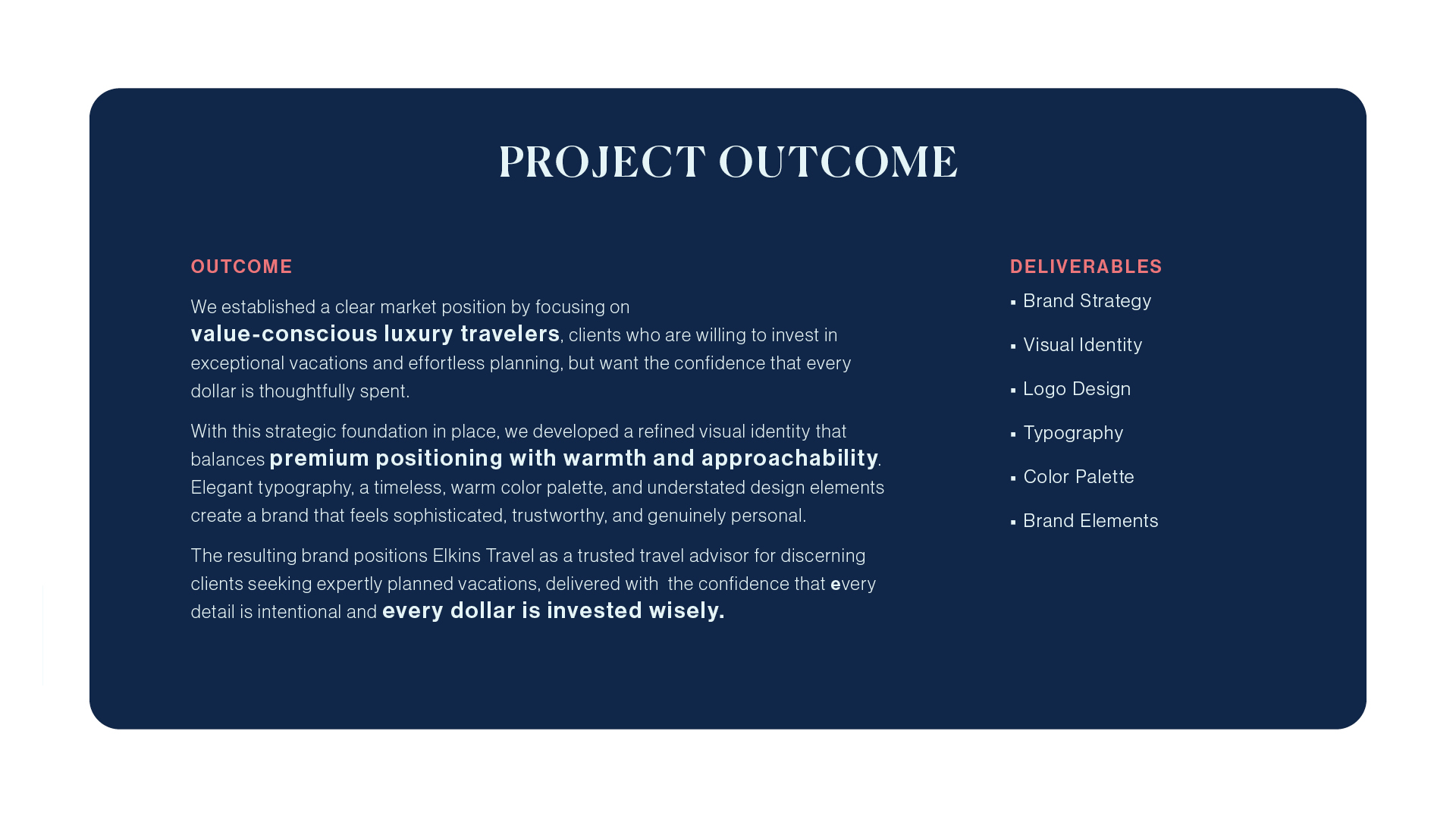 Elkins Travel — project outcome