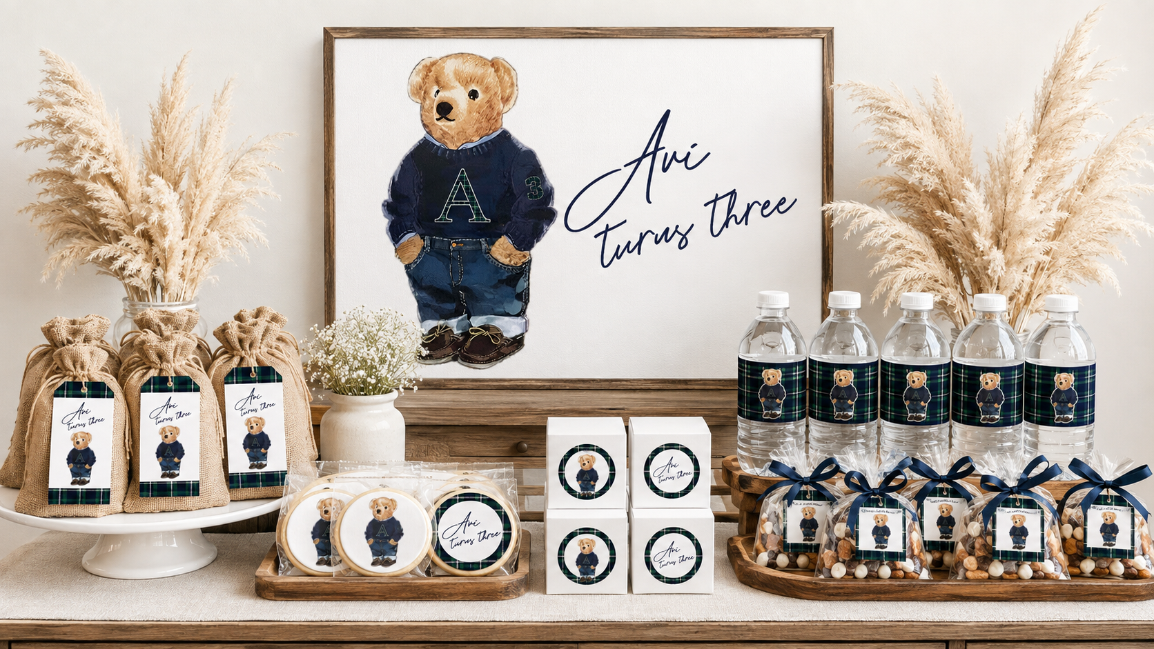 Tartan Bear — upsherin dessert tablescape